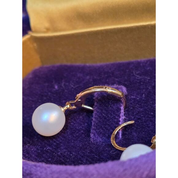 14K Gold & Pearl Drop Earrings 1" 2.64g - Picture 6 of 12